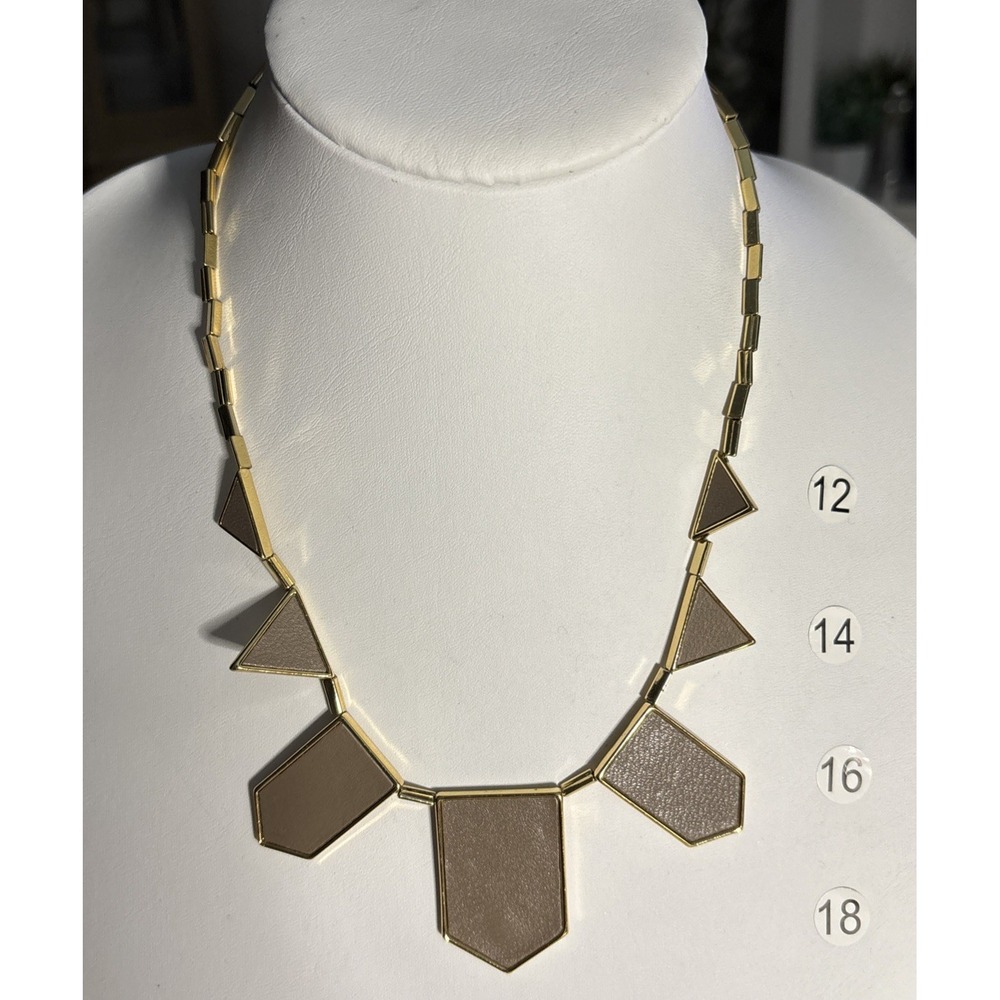 House of Harlow 1960 Gray Leather Geometric Station Necklace Gold Tone RARE